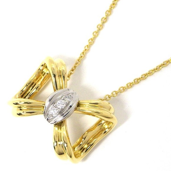 Tiffany Necklace Ribbon Diamond Yellow Gold Platinum